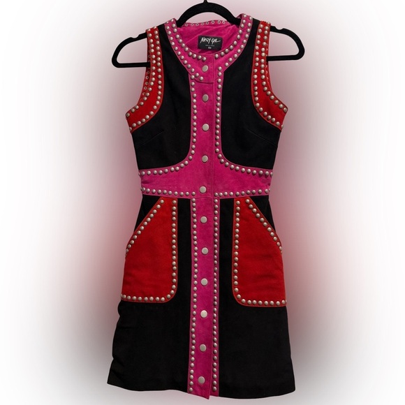 Incredible Vintage Nasty Gal Studded Suede Dress XXS - Picture 1 of 7